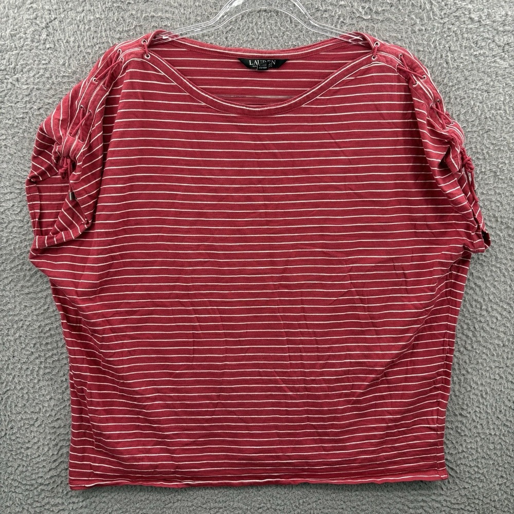 Ralph Lauren Black Label Shirt Womens XL Red White Short Sleeve Top Ladies  *